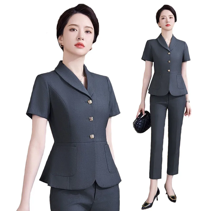 Women Formal Wear For Interview - 2024年夏 ポップなフォーマルOLスタイル レディース プロフェッショナル オフィスワークウェア パンツスーツ