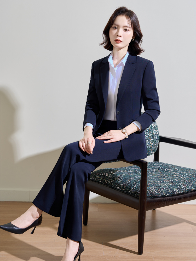 Women Formal Wear For Interview - ネイビーブルーの女性用プロフェッショナルスーツ、春と秋の面接用フォーマルウェア、エレガントで通勤にも最適、ワンボタンタイプ