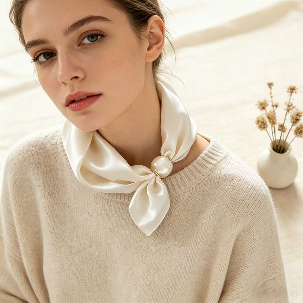 Scarf Silk Neck - スカーフチェーンシルクレイジーマグネットペンダント鎖骨細いパールネックスカーフバックルヘッドバンドリボンスカーフ女性高級ブランド