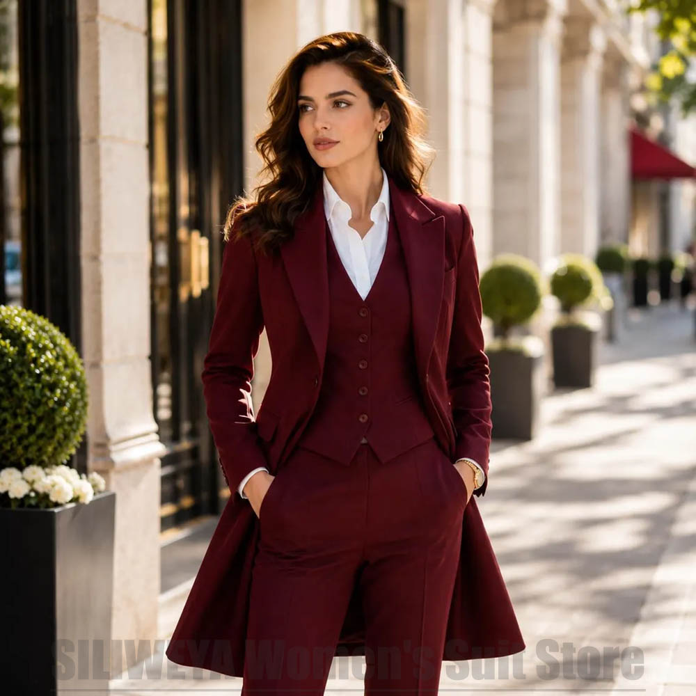 Women'S Office Formal Wear For Ladies - ファッショナブルな女性用3ピーススーツ、エレガントなピークドラペル、シングルブレスト、ロングブレザー、ベスト、パンツ、フォーマル、オフィス、カジュアル、パーティー向けの服装