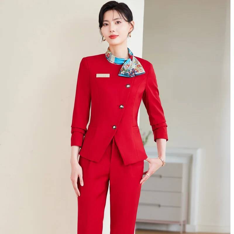 Women Formal Wear For Interview - プラスサイズのフォーマルでエレガントなスタイルのパンツスーツ、女性用ビジネスワークウェア、秋冬プロフェッショナルキャリア面接用トラウザーズセット