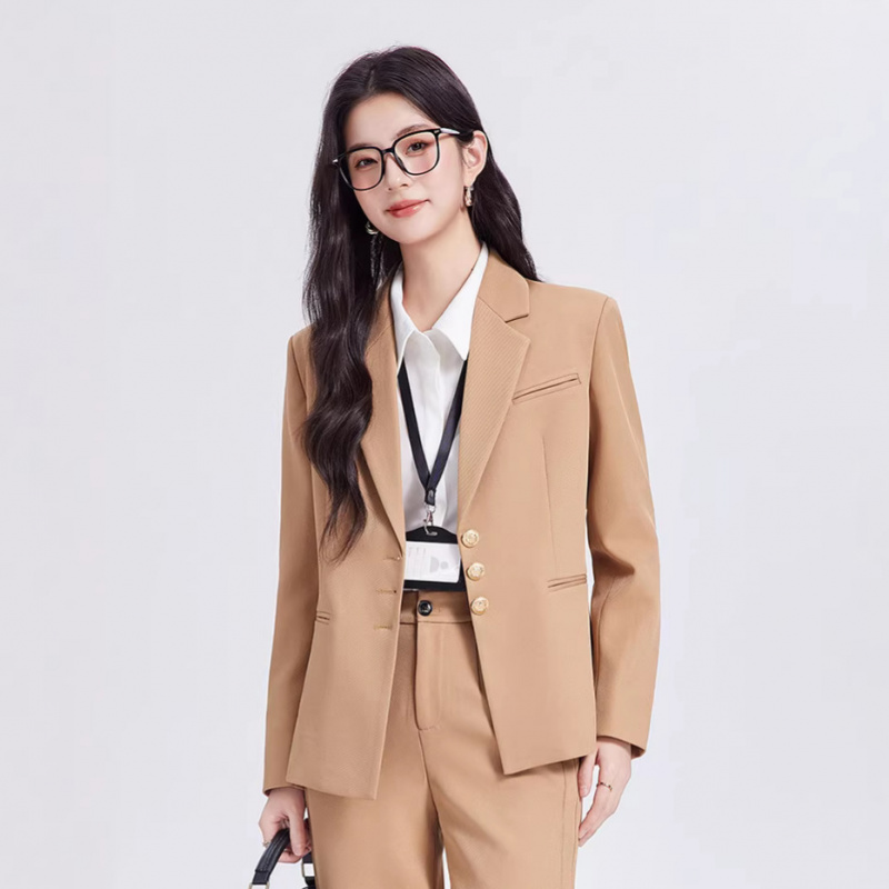 Women Formal Wear For Interview - カーキ色の女性用スーツセット、高級感のあるカジュアルビジネススタイル、大学生の面接、プロフェッショナルなフォーマルウェアに最適、3点セット