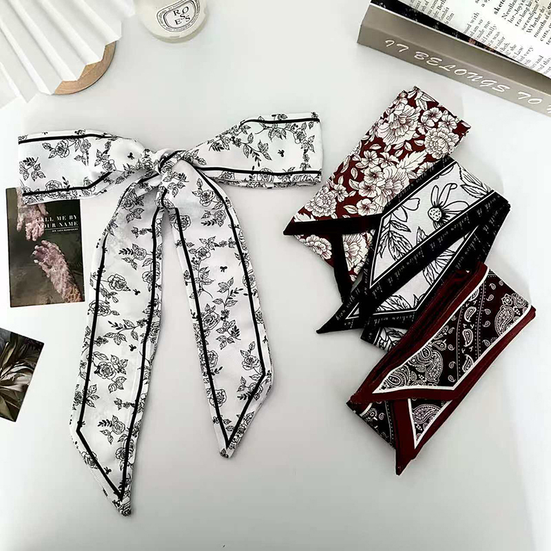 Scarf Silk Neck - 高級ファッション女性用スキニーシルクスカーフ、ロングヘアストリップシルクスカーフ、小さなネックスカーフ、フラワーバッグハンドルリボン、レディースタイ