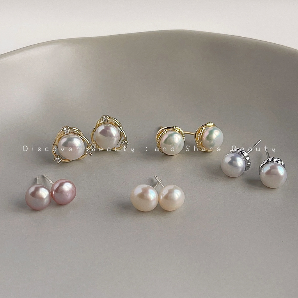 Pearl Earring Stud - DIY アクセサリー個性的な小さな淡水パールスタッドイヤリング女性のフレンチエレガンス気質イヤリングニッチファッション comm