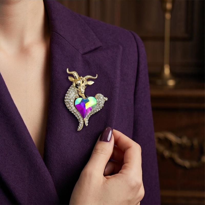 ユニークなラインストーンヤギブローチ傷つきにくい合金動物羊ピ - Unique Women'S Formal Wear のレビューと価格