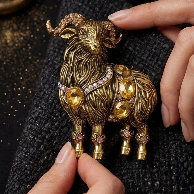 ユニークなラインストーンヤギブローチ傷つきにくい合金動物羊ピ - Unique Women'S Formal Wear のレビューと価格