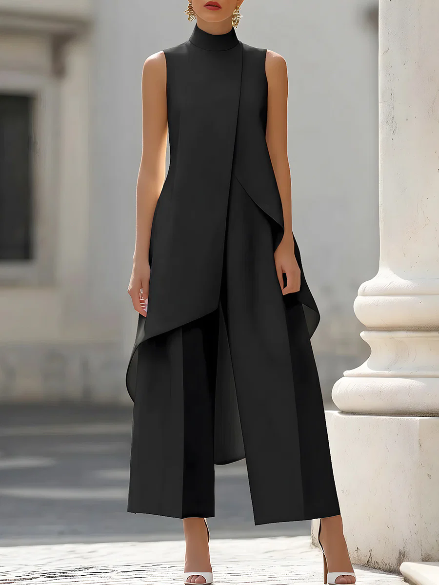 ノースリーブハイネックアシンメトリーレイヤードワイドレッグジ - Women'S Office Formal Wear For Ladies のレビューと価格