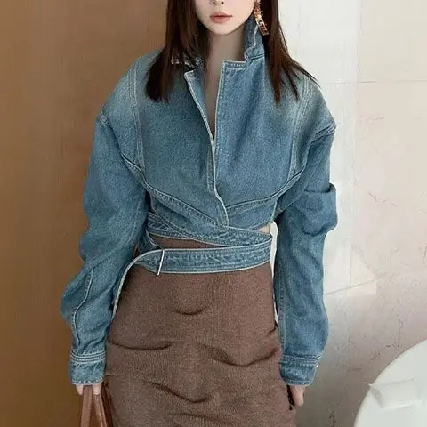 ブルーウォッシュレトロデニムジャケット女性のための新しいスタ - Unique Women'S Formal Wear のレビューと価格