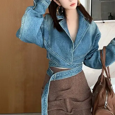ブルーウォッシュレトロデニムジャケット女性のための新しいスタ - Unique Women'S Formal Wear のレビューと価格