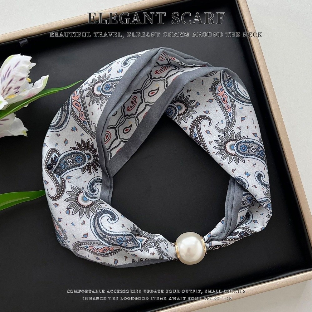 エレガントなマグネット式留め具付きパールシルクスカーフ、薄く - Scarf Silk Neck のレビューと価格