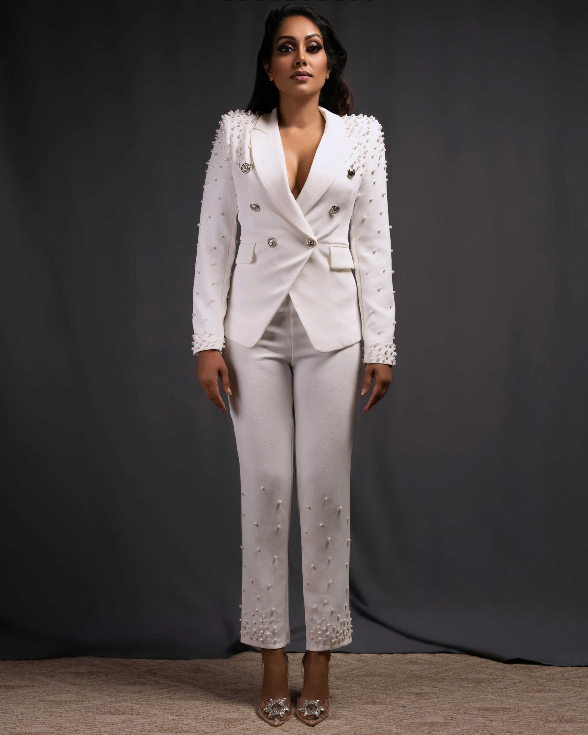 ユニークなデザインのラインストーン女性スーツ 2 ピース真珠 - Unique Women'S Formal Wear のレビューと価格