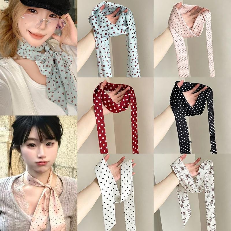 水玉模様の花柄プリントシルクスカーフ薄いネックスカーフヘアバ - Scarf Silk Neck のレビューと価格