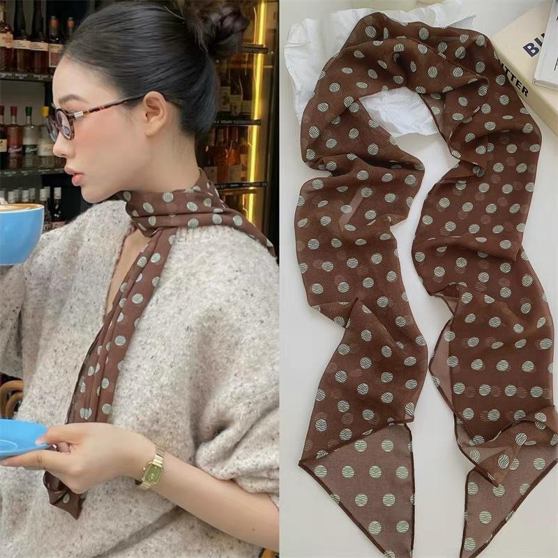 水玉模様の花柄プリントシルクスカーフ薄いネックスカーフヘアバ - Scarf Silk Neck のレビューと価格