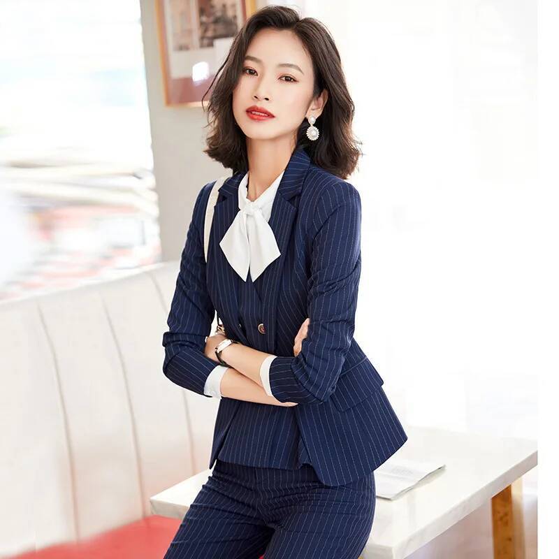 ファッションストライプ柄フォーマルビジネススーツ女性用プロフ - Women Formal Wear For Interview のレビューと価格