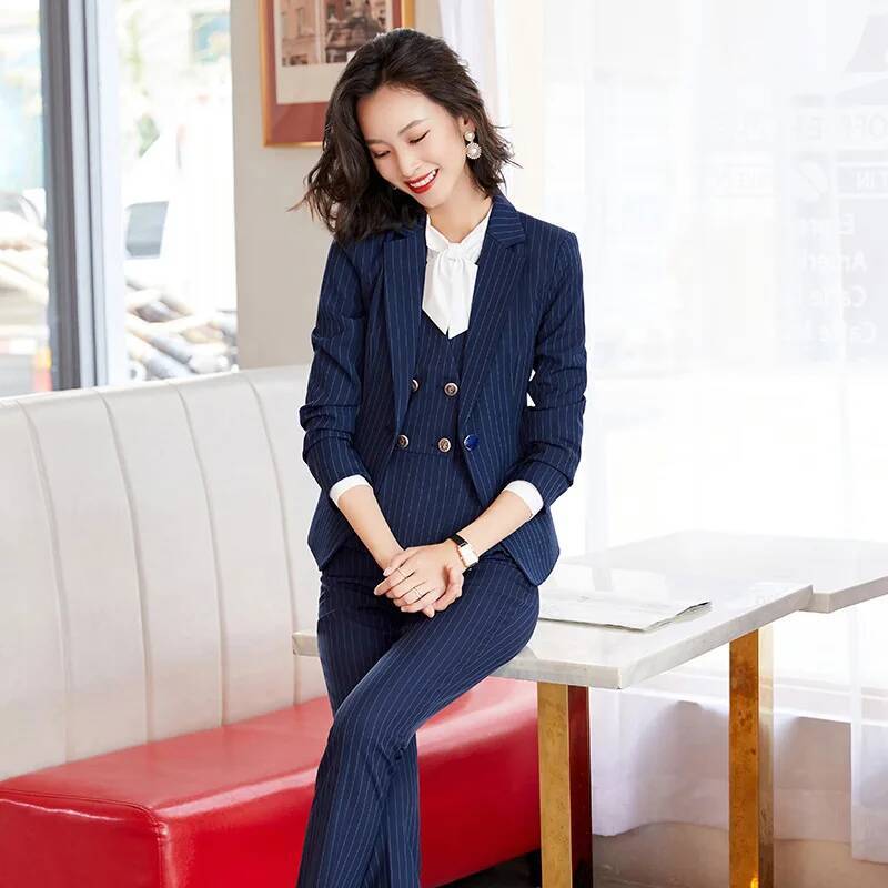 ファッションストライプ柄フォーマルビジネススーツ女性用プロフ - Women Formal Wear For Interview のレビューと価格
