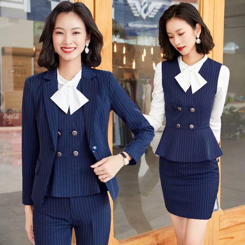 ファッションストライプ柄フォーマルビジネススーツ女性用プロフ - Women Formal Wear For Interview のレビューと価格