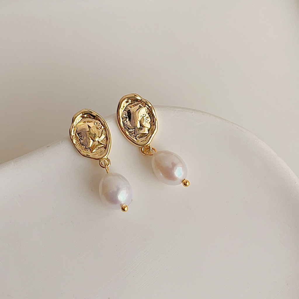 DIY アクセサリーフレンチレトロバロック天然真珠イヤリング - Pearl Earring Stud のレビューと価格