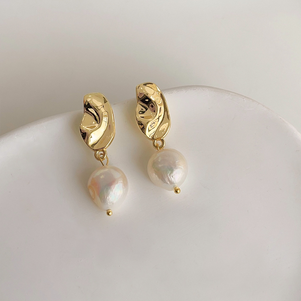 DIY アクセサリーフレンチレトロバロック天然真珠イヤリング - Pearl Earring Stud のレビューと価格