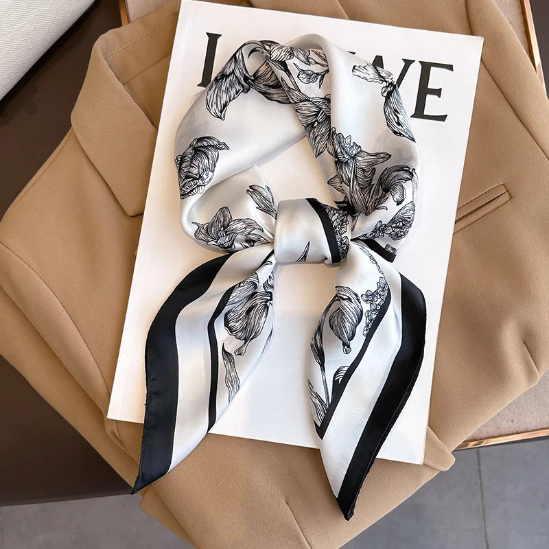 女性用フローラルプリントスクエアスカーフ,サテン,ヘッドバン - Scarf Silk Neck のレビューと価格