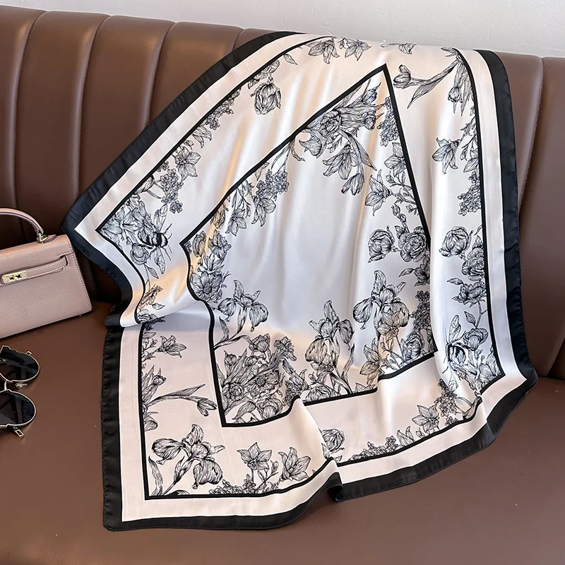 女性用フローラルプリントスクエアスカーフ,サテン,ヘッドバン - Scarf Silk Neck のレビューと価格
