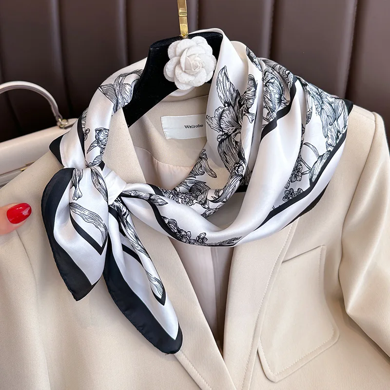 女性用フローラルプリントスクエアスカーフ,サテン,ヘッドバン - Scarf Silk Neck のレビューと価格