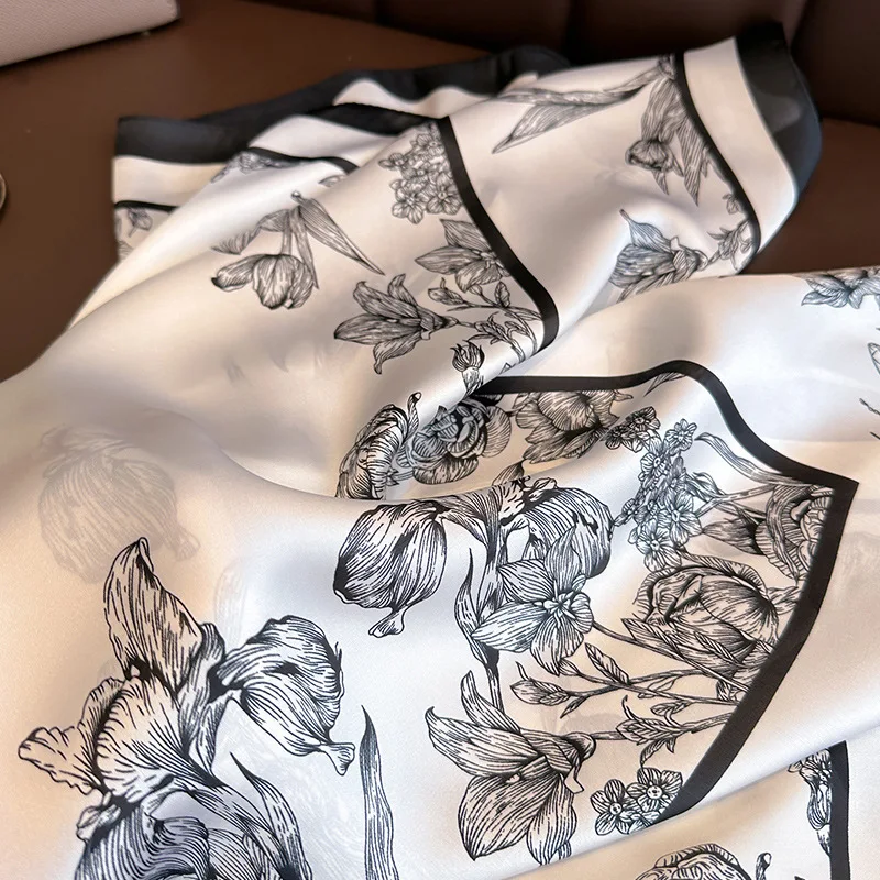女性用フローラルプリントスクエアスカーフ,サテン,ヘッドバン - Scarf Silk Neck のレビューと価格