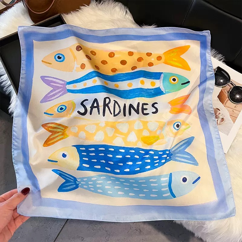 ファッション魚柄スクエアシルクヘッドスカーフ女性エレガントヒ - Scarf Silk Neck のレビューと価格