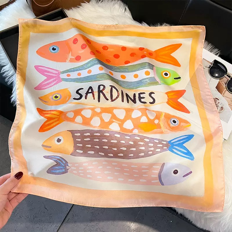 ファッション魚柄スクエアシルクヘッドスカーフ女性エレガントヒ - Scarf Silk Neck のレビューと価格