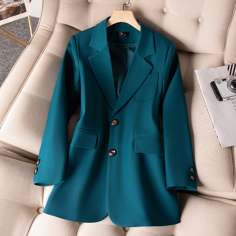 女性用長袖シングルブレストジャケット,フォーマルコート,青, - Women'S Office Formal Wear For Ladies のレビューと価格